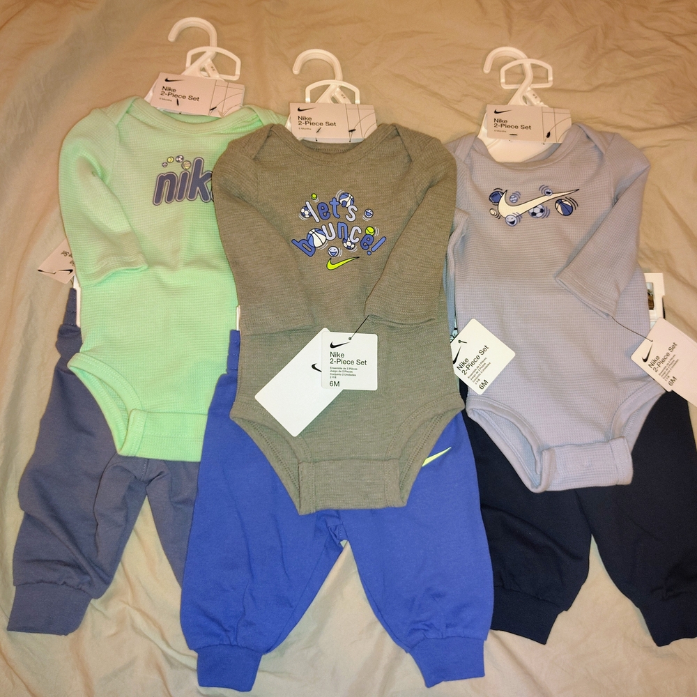 Nike Baby Bodysuit and Pants Trio - Green, Gray, Blue Nwt